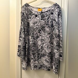 Black & White Floral Scoop Neck Top by Ruby Rd 3X EUC